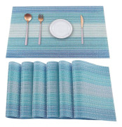 Bordsunderlägg, Blå Vävd Vinyl Set om 6 - Fläckbeständiga & Tvättbara Korsvävda Bordsmattor för Kök & Matsalsinredning Blue 45*30