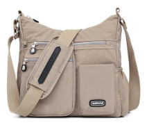 Stor damaxelväska, vattentät crossbody-väska i nylon för män, trendig vardagsväska med flera fickor Apricot