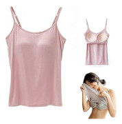 2-i-1 Dam Basic Sömlös Camisole Enfärgad Spaghettiband Slim Fit Bomull, Justerbara Spaghettiband Linne med Inbyggd BH Pink 3XL