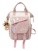 Kawaii-ryggsäck med Kawaii-nål och tillbehör Tjejryggsäck Söt axelväska Laptop skolväska för studenter Ryggsäck (ny rosa)