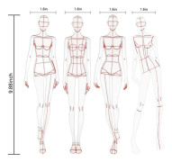Skissmall Fashion Illustration Linjal Sömnad Humanoid Mönster Klädmätning,B