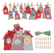 Adventskalender för säckfyllning i juteväv, julklappspåse, julkalender, pysselset, 1-24 adventsnummerdekaler