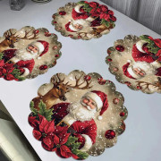 4-delars Julbordsunderlägg Set - Runda Bordsmattor, Halkfria, Slitstarka, Perfekta för Julmiddagar och Heminredning