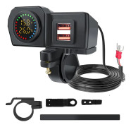 Motorcykel Laddare, Dubbel USB-portar, Realtidsvisning,Dual QC3.0