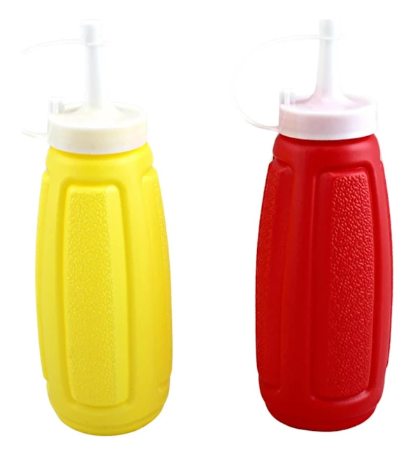 2-delars Plast Pressbar Senap Ketchup Salladsdressing Krydda Pressflaska Set 35 cl BPA-fri