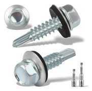 120 st Självborrande Skruvar 4.8x19MM - Självgängande Sexkantsskruvar med Tätningsbricka - Inklusive 2 Sexkantshylsor