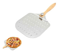 Perforerad pizzaspade 30 cm Aluminium Metall Pizzaspade Pizzaspatel med trähandtag för att baka pizzor och bröd