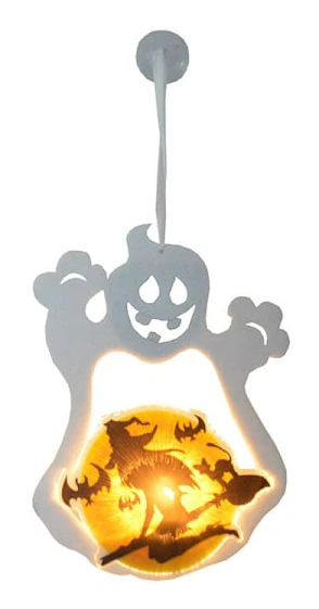 Tvådelad LED Halloween-lykta, Halloween-ljusslingor, spöke häxa, fleece pumpalykta, lykta, 21,5 x 15 cm