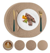 4 runda bordsunderlägg i läder (33 cm) och 4 underlägg (10 cm), värmebeständiga 100 °C, halkfria och vattentäta bordsunderlägg i PU D