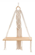Macrame vägghängande hylla, bohemisk trähängande vägghylla, handgjord naturlig hylla med bomullsrep för vardagsrum, kontor, rumsdekoration