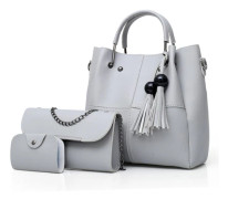 Damväska Tredelat Set PU Tofs Axelremsväska Messenger Handväska grey
