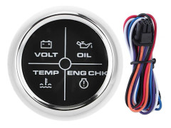 52mm/2in multifunktions 4LED-larmindikator Volt Vattentemp Oljetryckslarmmätare 12/24V för marinbåtSvart urtavla Silverlock