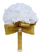 Bröllopsbukett med falska blommor för brud med pärlor Charmig stilfull bröllopsbukett för alla hjärtans dag Light Gold
