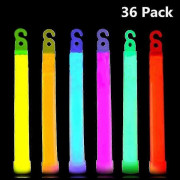 36 Ultra Bright Glow Sticks Plus - Storpack Industriell Kvalitet - 15 cm Vattentät Glow Stick - 12 Timmar Varaktighet - Blandade Färger - Böj, Skaka