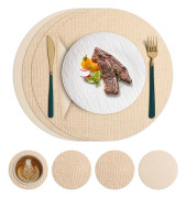 4 runda bordsunderlägg i läder (33 cm) och 4 underlägg (10 cm), värmebeständiga 100 °C, halkfria och vattentäta bordsunderlägg i PU H