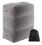 Flocked Inflatable Footrest for Travel, Airplane, High-Speed Train, Thermal Foot Pad Grey