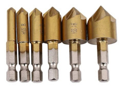 6 x 5 Flöjt 90 grader 1/4 tum Hex HSS Försänkare Borr Set Fasfräs 6-19