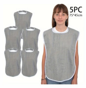 5-pack Unisex Haklappar för Vuxna - Justerbara, Kraftig Flanellduk för Äldre & Funktionshindrade, Maskintvättbar Pro [DB] Adult Mouthguard - Gray - 5PC 75*45cm
