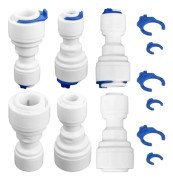 6st Vattenrörskopplingar 1/4" till 3/8" Snabba Raka Anslutningar Återanvändbara Plast Push-to-Connect Adaptrar för Vattensystem Renare Filter Tillbehör
