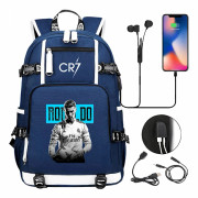 CR7 Fotboll Ryggsäck med USB-Laddning, Ronaldo Skolryggsäck, Resväskor för Laptop, Tonåringar och Studenter