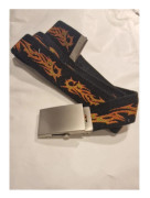 Vintage "double face" Svart canvas bälte med Flame tryck
