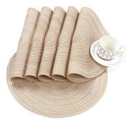 Runda Vävda Bordstabletter Set om 6 - 38cm Bomullsunderlägg - Värmebeständiga och Halkfria - Tvättbara Bordstabletter för Kök och Matsal - Beige Tab
