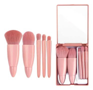 5 In 1 Makeup Brush Set with Mirror Blush Powder Brush Travel Kit Portable Mini Beauty Make Up Tool
