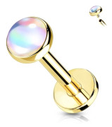 Guld Gängad Labrets piercing med 4 mm skimrande Vit sten ,8mm