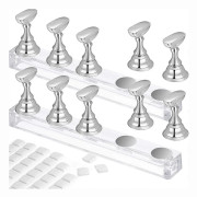 2 Set Akryl Nagelkonst Övningsställ Magnetiska Nagelspetshållare Träning Fingeragel Displayställ DIY Nagel Kristall H