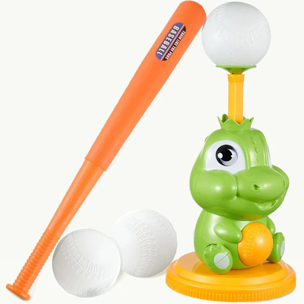 Pop-up T-bollset, grön dinosaurie-t-shirt, inkluderar slagträ och 3 bollar, inomhus- och utomhusbasebollträningsleksak för barn i åldern 3 till 8 år