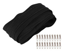 1 set nylon spiralblixtlås blixtlås kedja spole kedja fancy långa dragreglage blixtlås set för hemmet (10m lång svart blixtlås kedja+20 förtjockade draghuvuden)