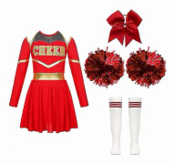 Långärmad cheerleading-dräkt för flickor för skolevenemang och Halloween-utklädnad