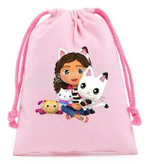 Gabby Dollhouses Plysch fickor med dragsko Söt tecknad tryckt förvaringsväska Pojkar Flickor Tote påse Barn Handväska Födelsedagspresenter GB70 Size Small 13x16cm