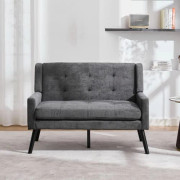 2-sits sittbänk i linne med halkfria ben i massivt trä och högdensitetsskum, knappklädd möbel för vardagsrum och sovrum