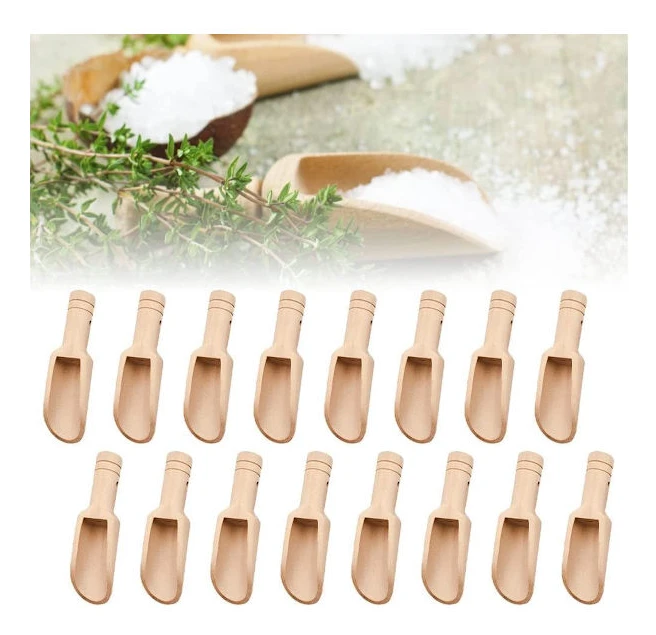 20 Mini Träskedar Saltskedar 7,6x2,3cm Bad Saltsked Örtsked Liten Sockersked 5ml Tvättmedelssked Tesked