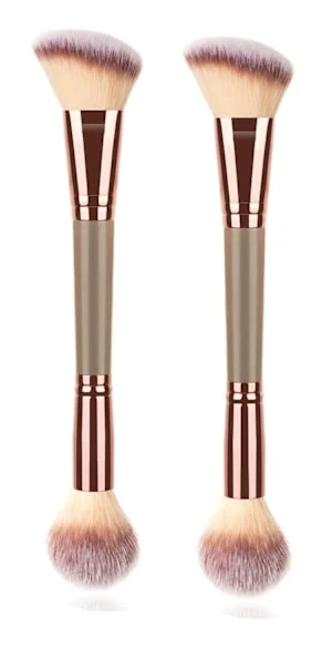 2-pack dubbelsidiga sminkborstar för konturering, blending och bronzing - vinklad foundationborste och concealerborste - för felfria resultat