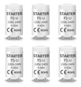 Förpackning med 6 FSU-startare för 4-80W lysrör, 220-240V AC, tillbehör för UV-lampstartare