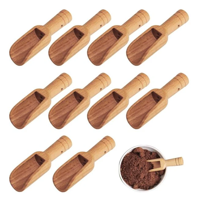 Mini Träskedar, Set med 10 Små Teskedar Träskopor Måttsked Skedar för Örter Teskedar för Kök Matlagning Örter Kaffe Te Socker Salt