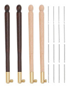 4 st Tambour Krokar Kit med 12 Nålar, Broderi Virknålar Trähandtag Paljett Pärlor Nålset
