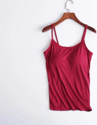 Dam Camisole Toppar Med Inbyggd BH Halsväst Vadderade Slim Fit Linnen Wine Red L