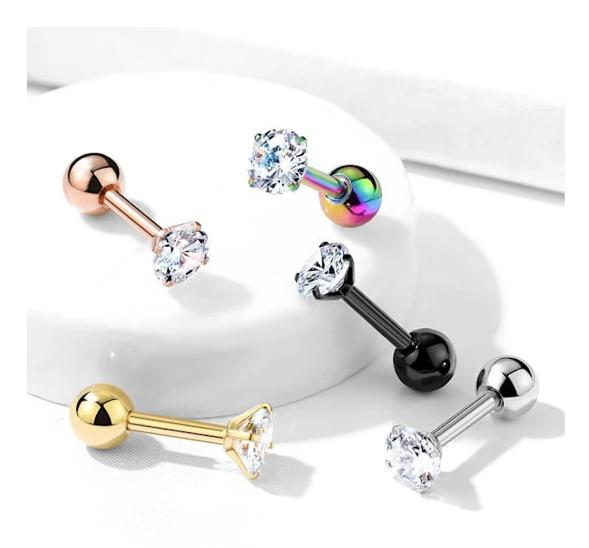 Pack med 5 Tragus/Cartilage Piercing med 2 mm.CZ IP-316L stål