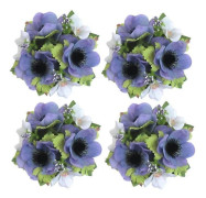 Ljusmanschetter 4-pack för kronljus med blå anemoner