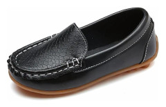 Svarta läderloafers barn pojkar flickor mode loafers avslappnade båtskor halkfria oxfords bekväma promenadskor EU storlek 21{YFL}