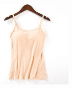Dam Camisole Toppar Med Inbyggd BH Halsväst Vadderade Slim Fit Linnen Beige S
