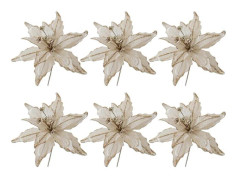 1/6 st Konstgjorda julblommor Mjukt glitterpulver Julstjärna Falska blommor Nyårsfest Dekoration Blomsterarrangemang Champagne 6pcs