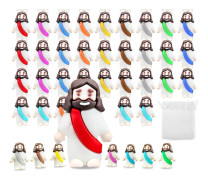 Storpack 30-pack Mini Jesus Figurin Set, Flerfärgade Religiösa Souvenirer för Dop Söndagsskola Samlingar, 10 Blandade Färger, Clas