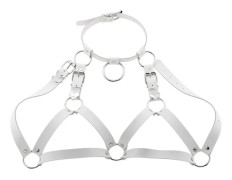 Mode Punk Cupless BH-topp Lädersele Bälte Kroppsbindning Bröstremmar Svart Nitad Croppad Topp Bröstremmar White One size