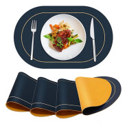 Faux Läder Underlägg Set om 4 - Dubbelsidig Färg Oval Design Matbord Underlägg Vattentät Värmebeständig Inomhus Utomhus Heminredning