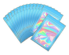 100 st Luktsäkra Mylar-påsar Återförslutningsbara Lukttäta Påsar Holografisk Förpackningspåse Med Klart Fönster För Mat