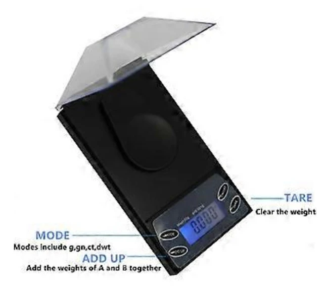 Milligram Mini LCD Digital Fickvåg Lab Vikt 20G 0.001G Lifted Liftation Liftation Med Kalibreringsvikt Bruvelles